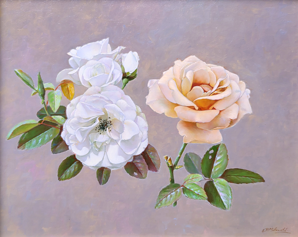 E.P.Moleveld, rozen, olieverf op linnen, afmeting 24x30cm, afmeting incl. bladgouden lijst 36x42cm, 750,- euro, nr. 9