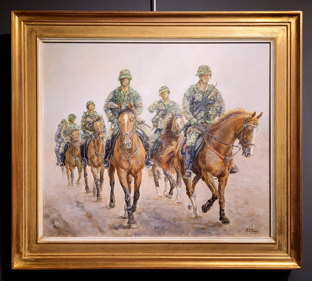 E.P.Moleveld, geb. 1946, Militairen te paard in Afghanistan, olieverf op linnen, afmeting 50x60cm doekmaat, afmeting incl. lijst 66x76cm, 1650,- euro, nr. 26