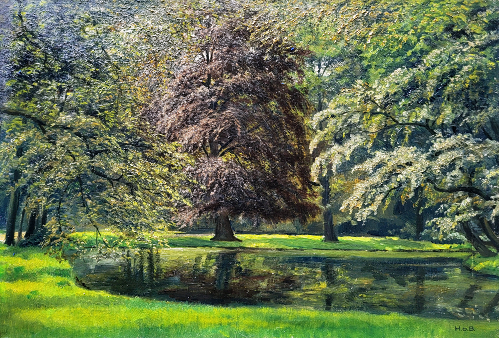 H. de Boer, Amstelpark, Amsterdam, olieverf op linnen, afmeting 35x50cm doekmaat, zonder lijst, 250,- euro, nr. 29