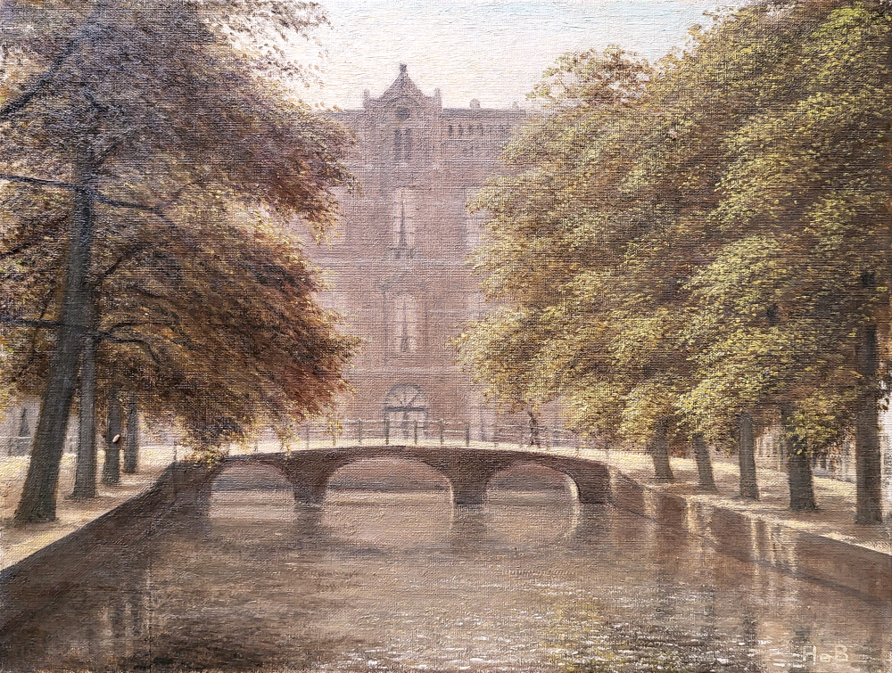 H. de Boer, N.Z. Voorburgwal Amsterdam, olieverf op linnen, afmeting 35x45cm doekmaat, zonder lijst, 350,- euro, nr.49