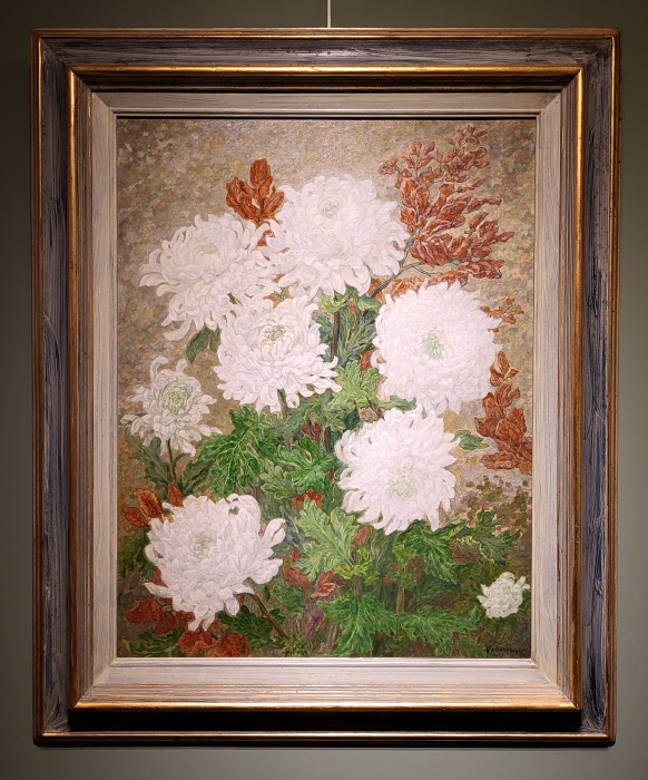 H.A. Ravenswaay of Ravenswaaij, chrysanten, olieverf op paneel, afmeting 64x80cm paneelmaat, afmeting incl. lijst 89x105cm, 950,- euro, nr. 56