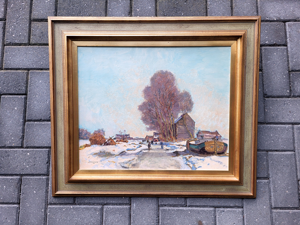 Johan Elzinga, winter in Friesland, olieverf op linnen, afmeting 46x56cm doekmaat, afmeting incl. lijst 66x76cm, 1650,- euro, nr. 28