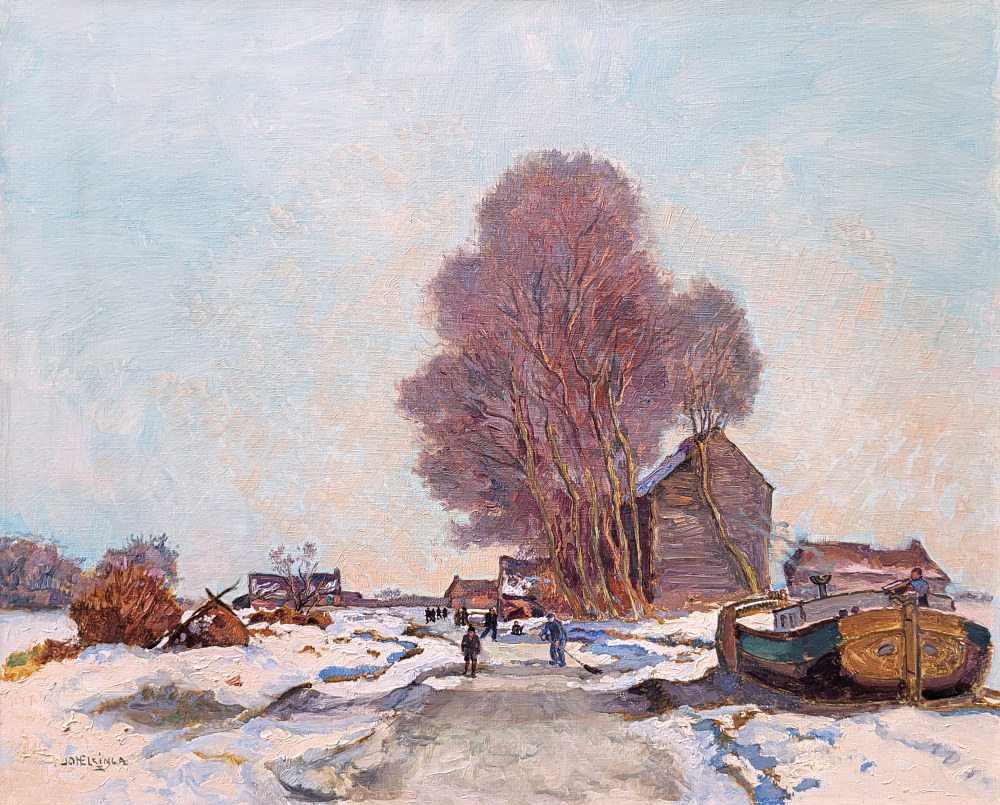 Johan Elzinga, winter in Friesland, olieverf op linnen, afmeting 46x56cm doekmaat, 1650,- euro, nr. 27