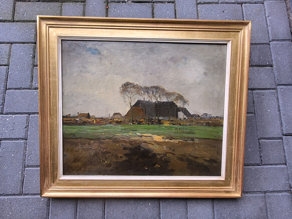 Jaap Sax, boerenerf, olieverf op paneel, afmeting 50x60cm paneelmaat, afmeting incl. lijst 66x76cm, 850,- euro, nr. 10