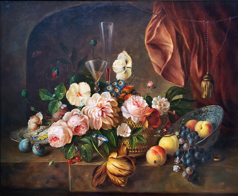 F. Smoolenaers, bloem- en fruitstilleven, olieverf op linnen, afmeting 70x90cm doekmaat, 550,- euro, nr. 23