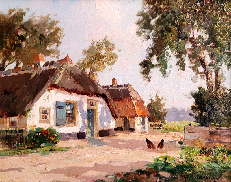 G.J. Delfgaauw, boerenerf, olieverf op linnen, afmeting 24x30cm doekmaat, 850,- euro, nr. 21