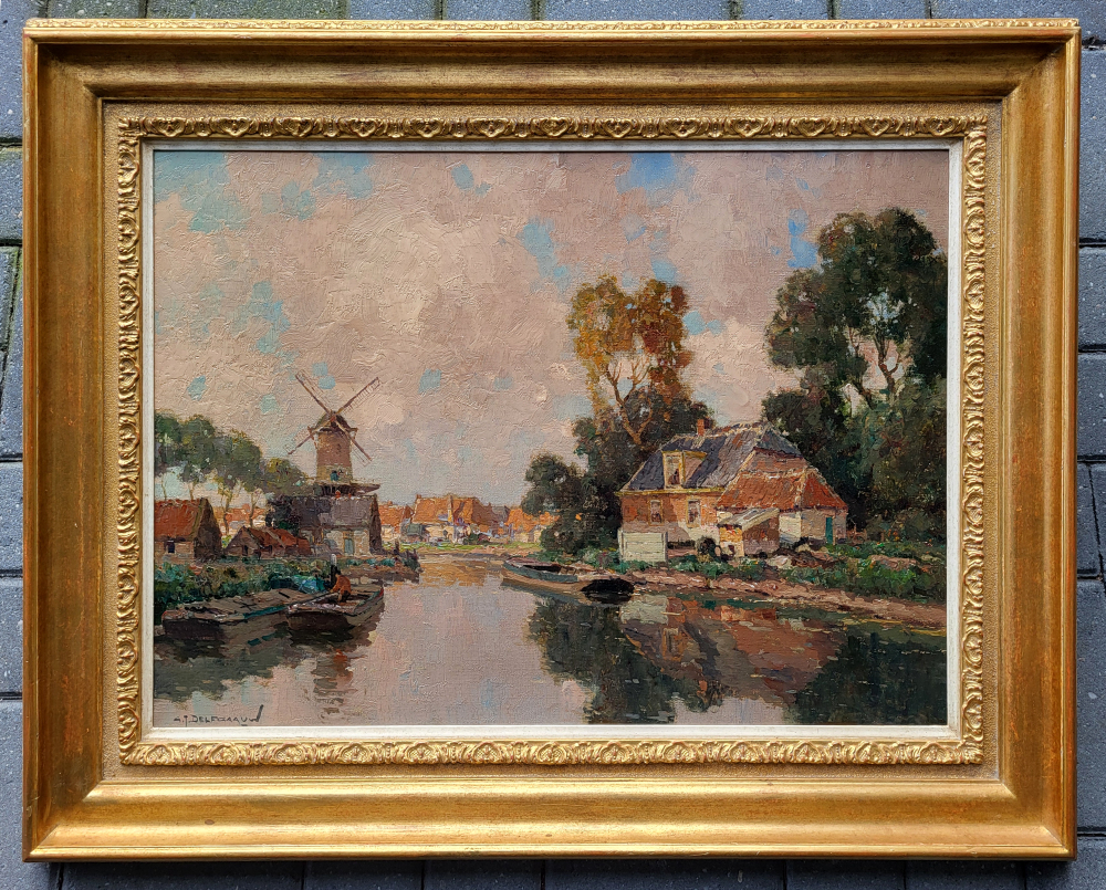 G.J. Delfgaauw, dorpsgezicht, olieverf op linnen, afmeting 50x70cm doekmaat, afmeting incl. lijst 70x90cm, 1500,- euro, nr. 12