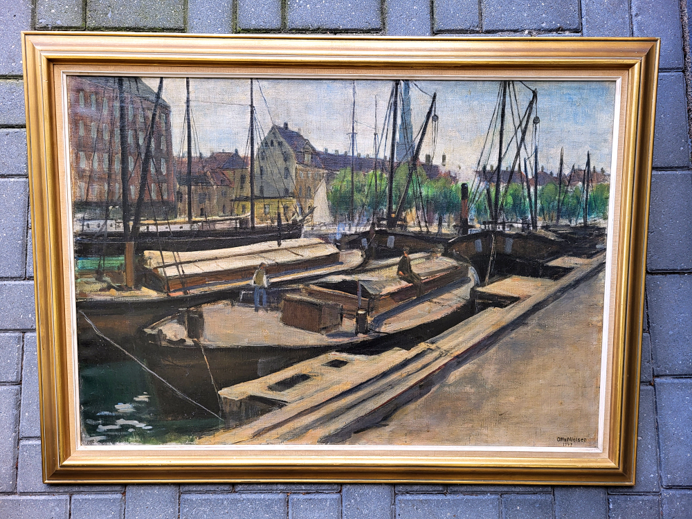 Otto Nielsen, gedateerd 1947, Kopenhagen, olieverf op linnen, afmeting incl. lijst 80x110cm, 100,- euro, nr. 33