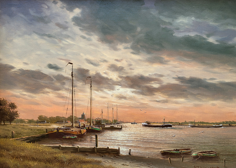 H.J. Wijngaard, riviergezicht, olieverf op linnen, afmeting 50x70cm doekmaat, nr. 66