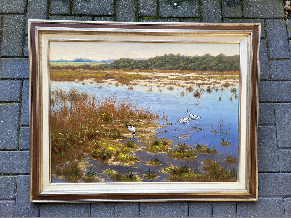 Ron Meilof, snippen aan de waterkant, olieverf op linnen, afmeting 60x80cm doekmaat, afmeting inclusief lijst 76x96cm, 1350,- euro, nr. 4